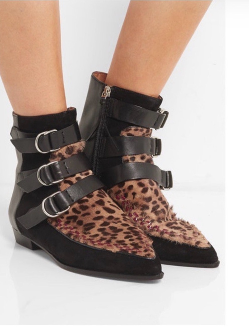 ISABEL MARANT Rowi Leopard Leather Buckle Bootie